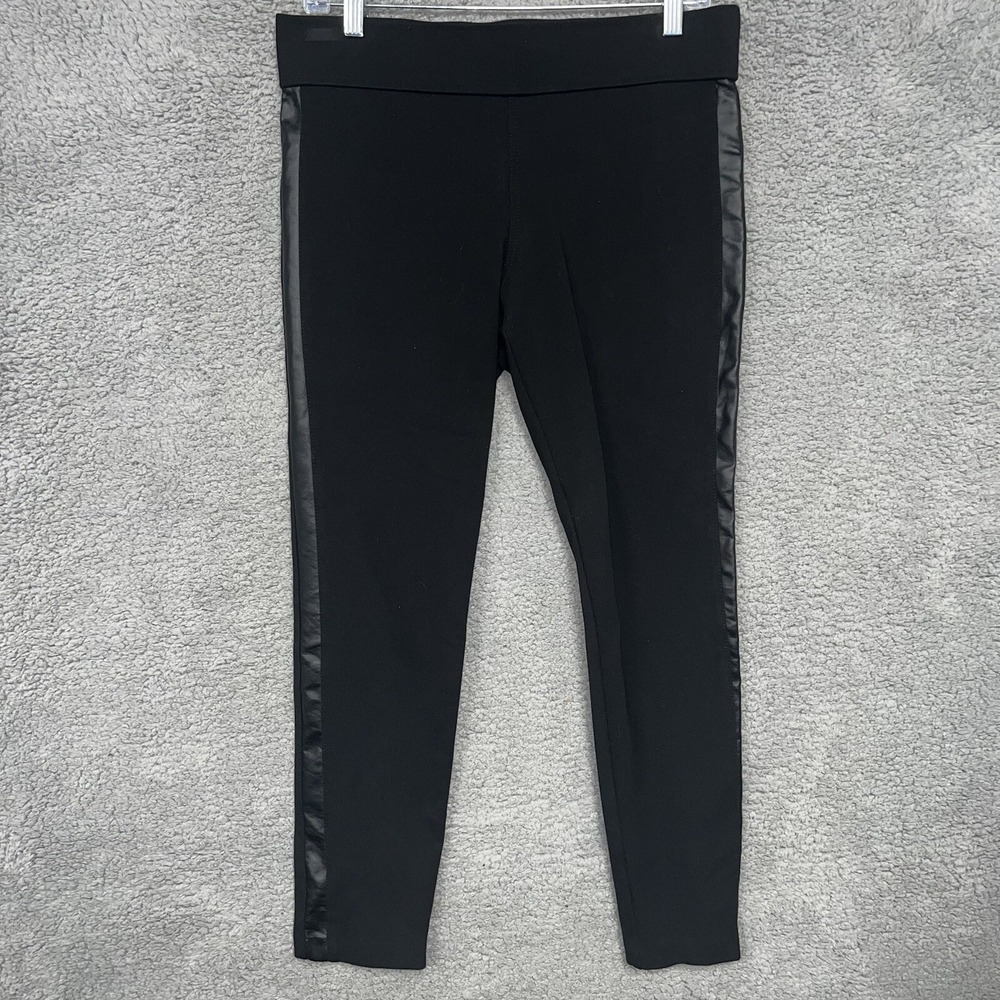 Ralph Lauren Pants Women's Sz 8 Black Legging Faux Leather Tuxedo Stripe Stretch